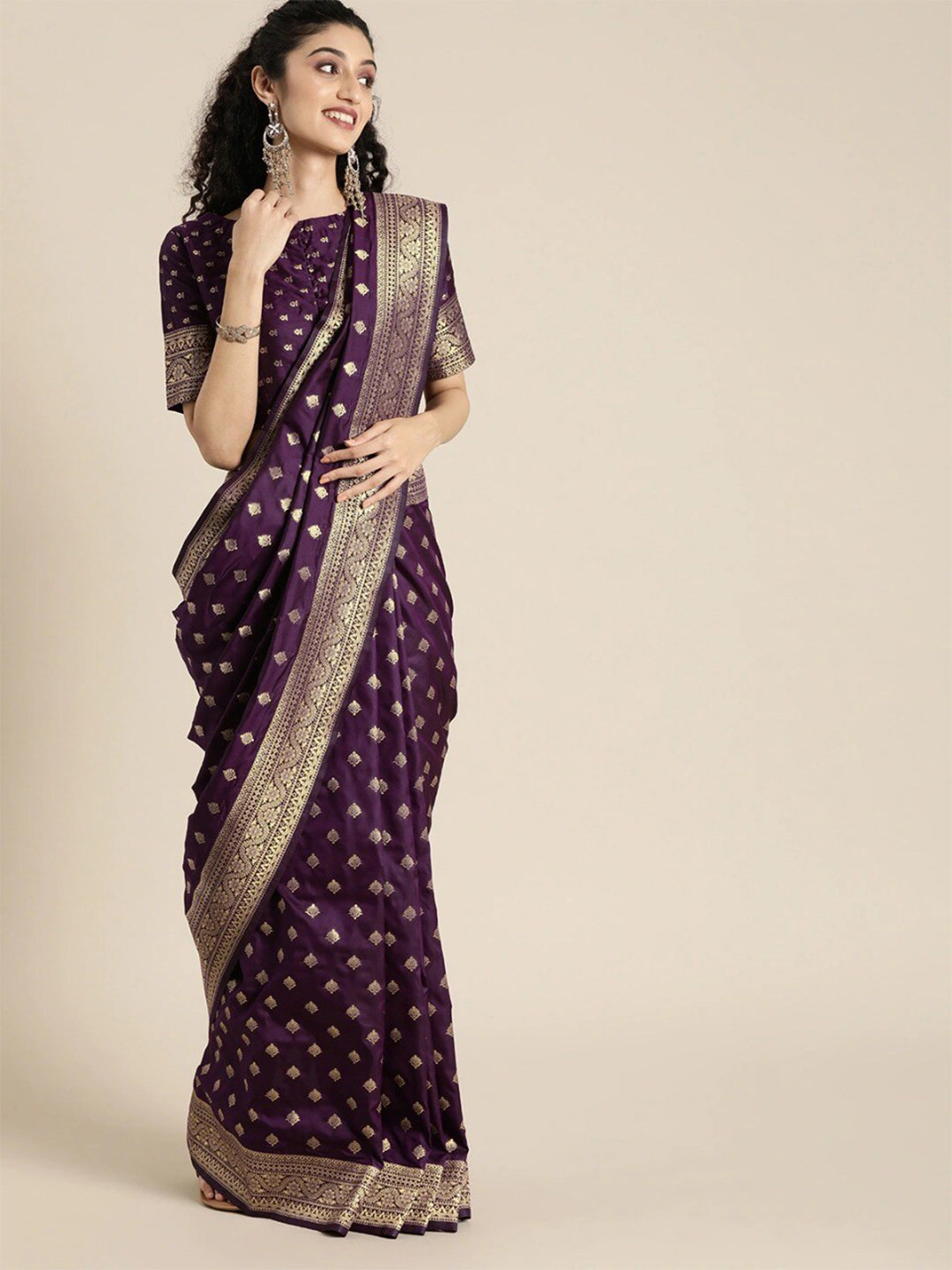 

KALINI Ethnic Motifs Woven Design Zari Art Silk Saree, Purple