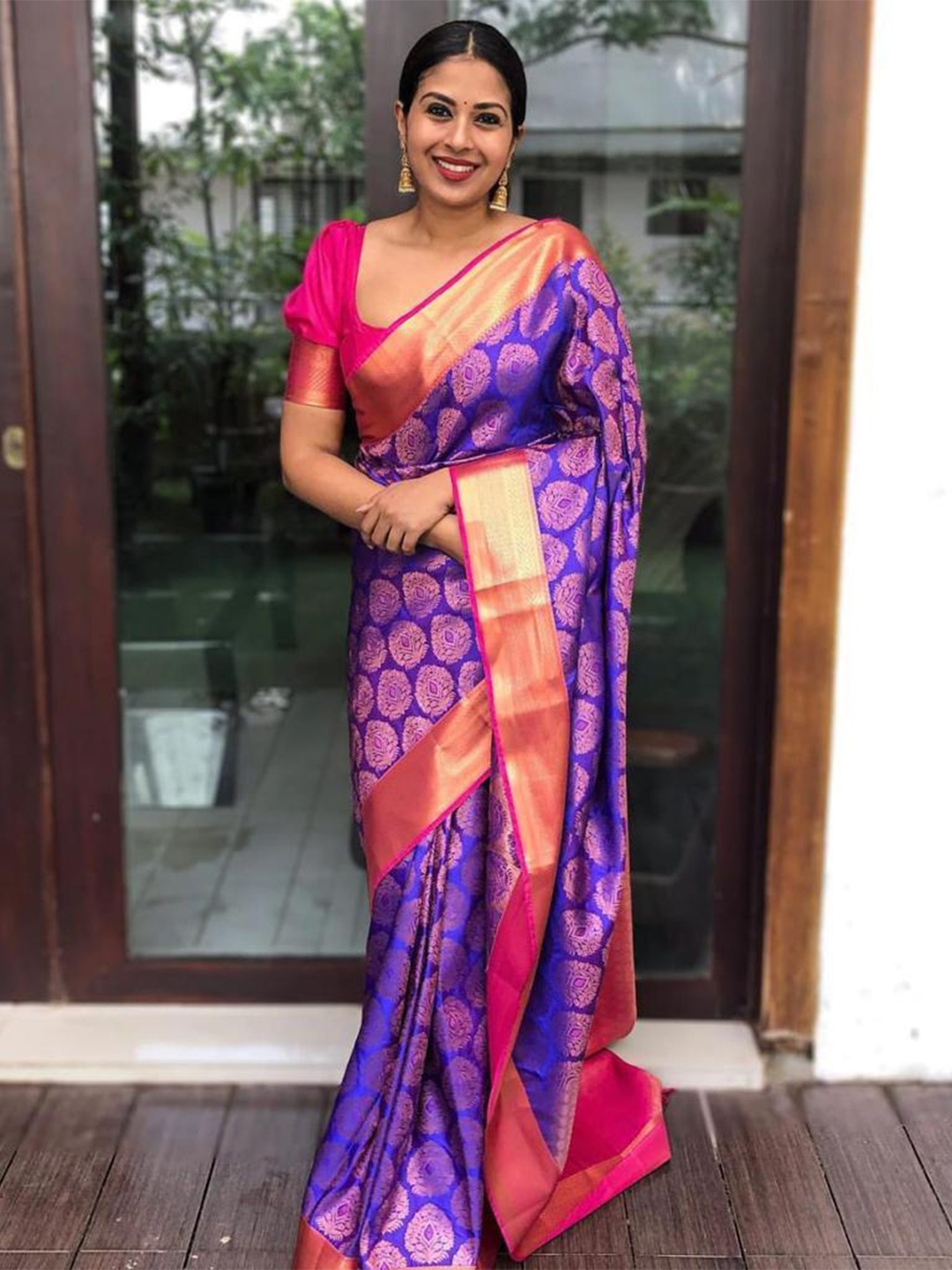 

KALINI Ethnic Motifs Woven Design Zari Saree, Purple