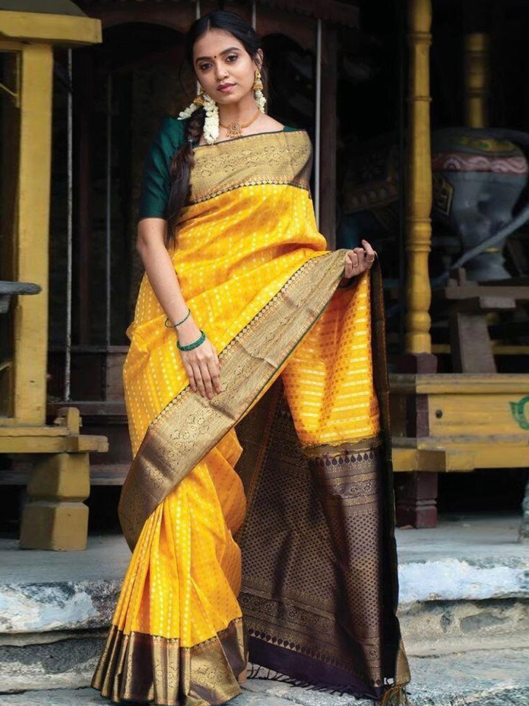 

KALINI Woven Design Zari Art Silk Saree, Yellow