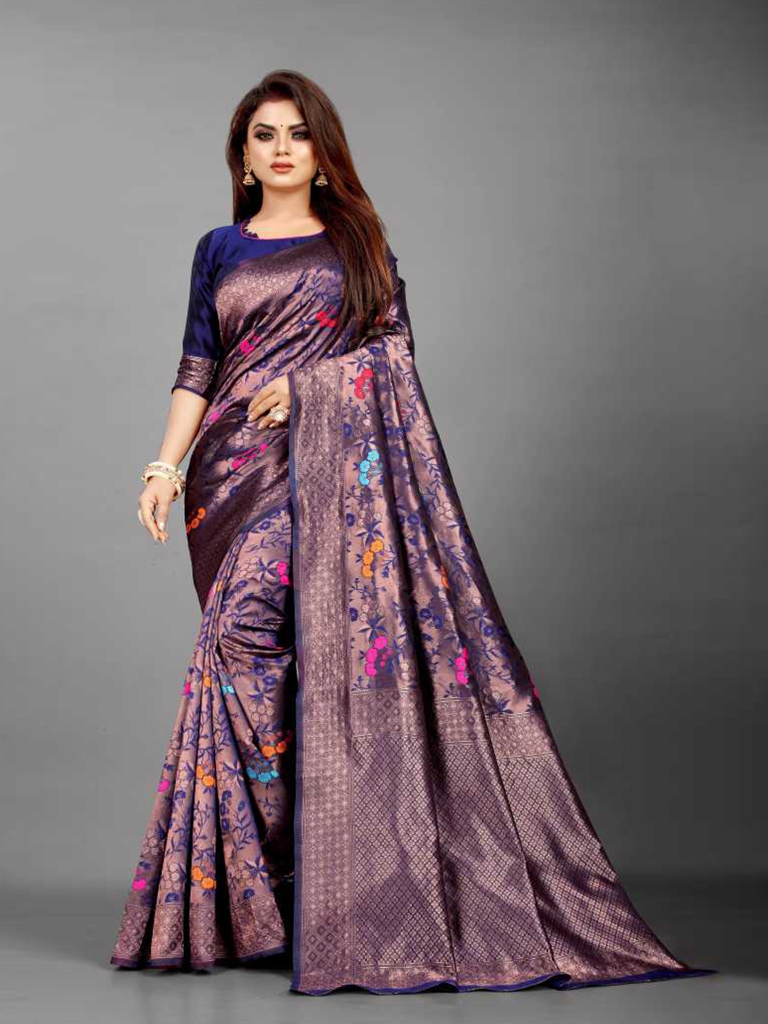 

KALINI Floral Woven Designed Zari Saree, Blue