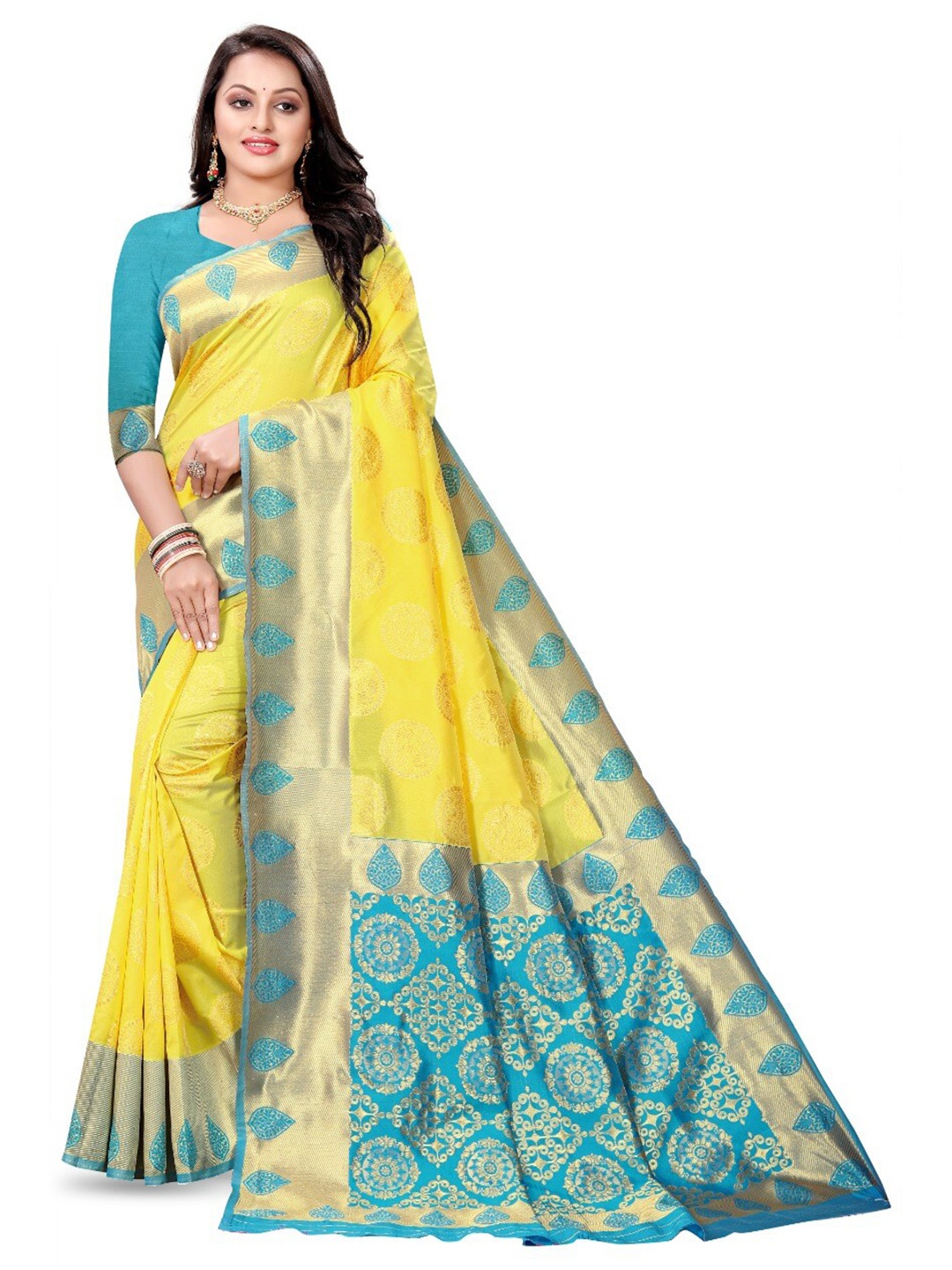 

KALINI Ethnic Motifs Woven Design Zari Art Silk Saree, Yellow