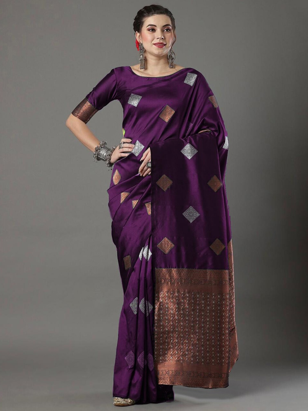 

KALINI Ethnic Motifs Woven Design Zari Saree, Purple