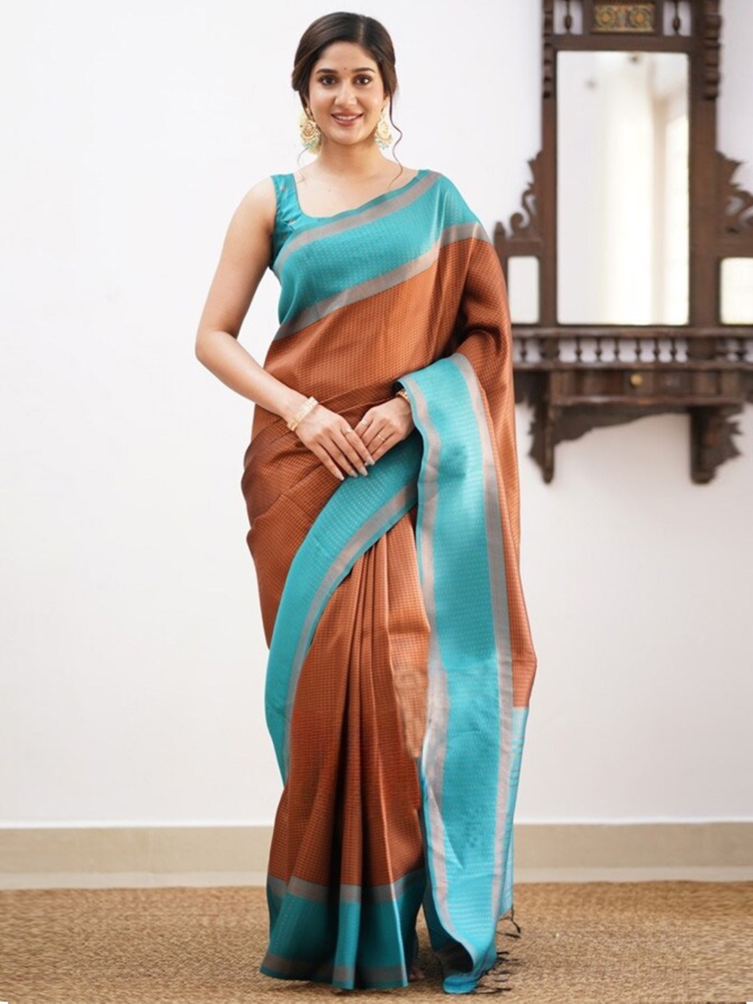

KALINI Woven Design Zari Art Silk Saree, Coffee brown