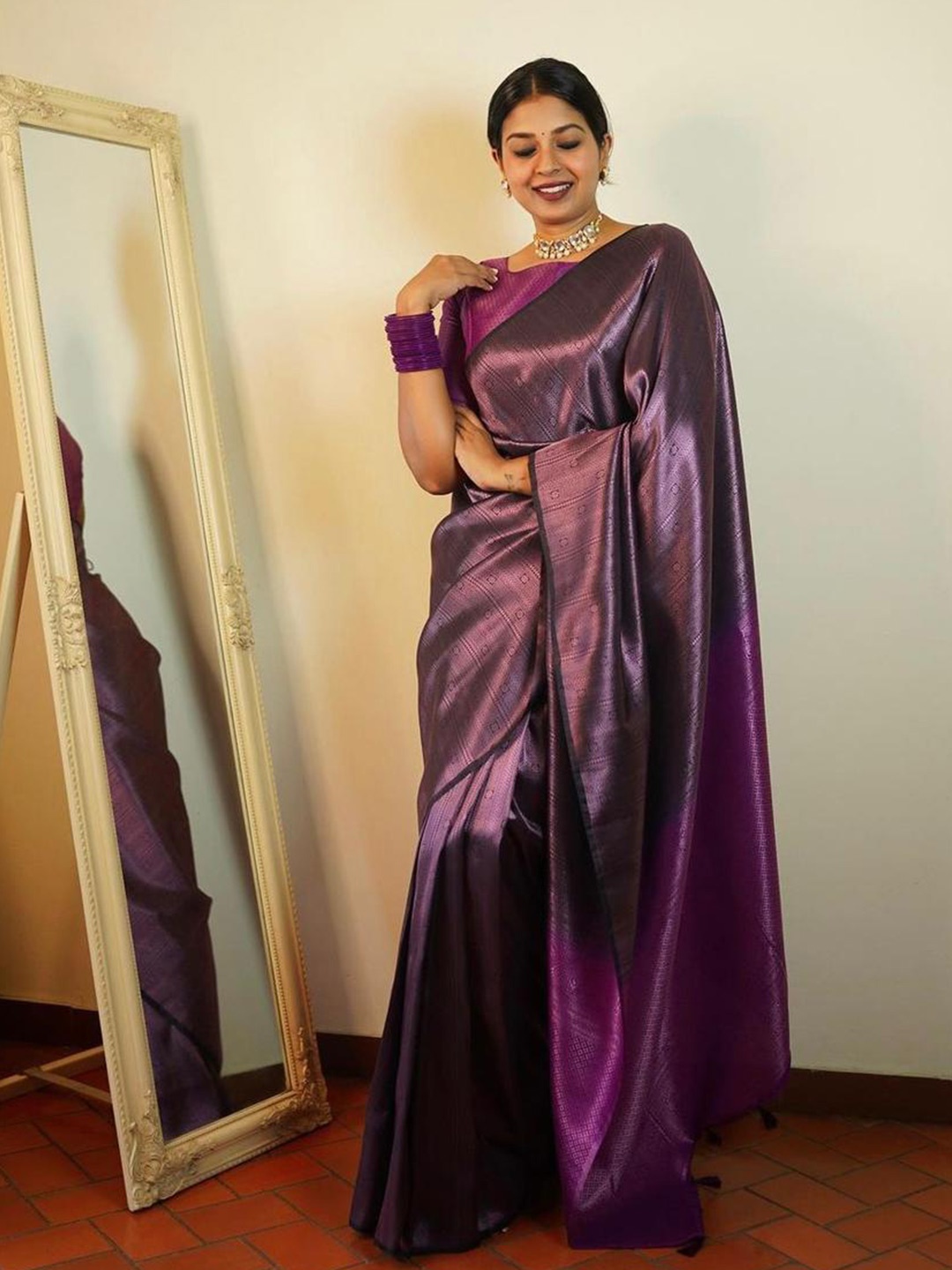 

KALINI Woven Design Zari Art Silk Saree, Purple