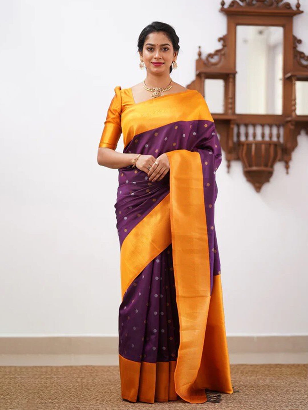 

KALINI Ethnic Motifs Woven Design Zari Saree, Purple