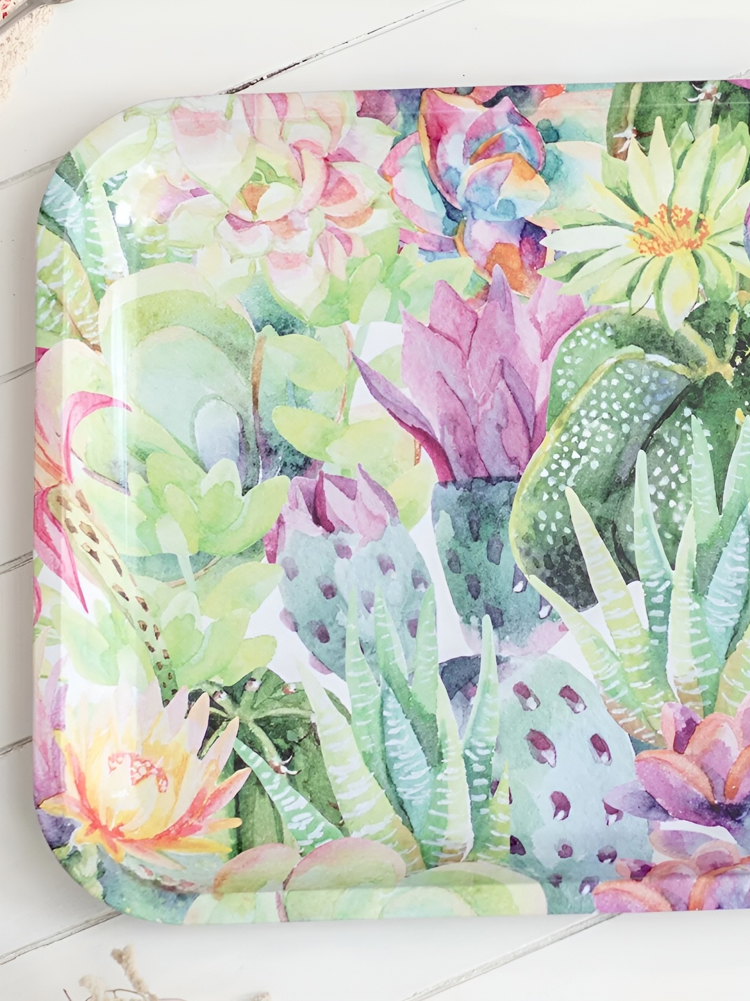 

THEDECORKART Green Succulents Printed Rectangle Serving Tray