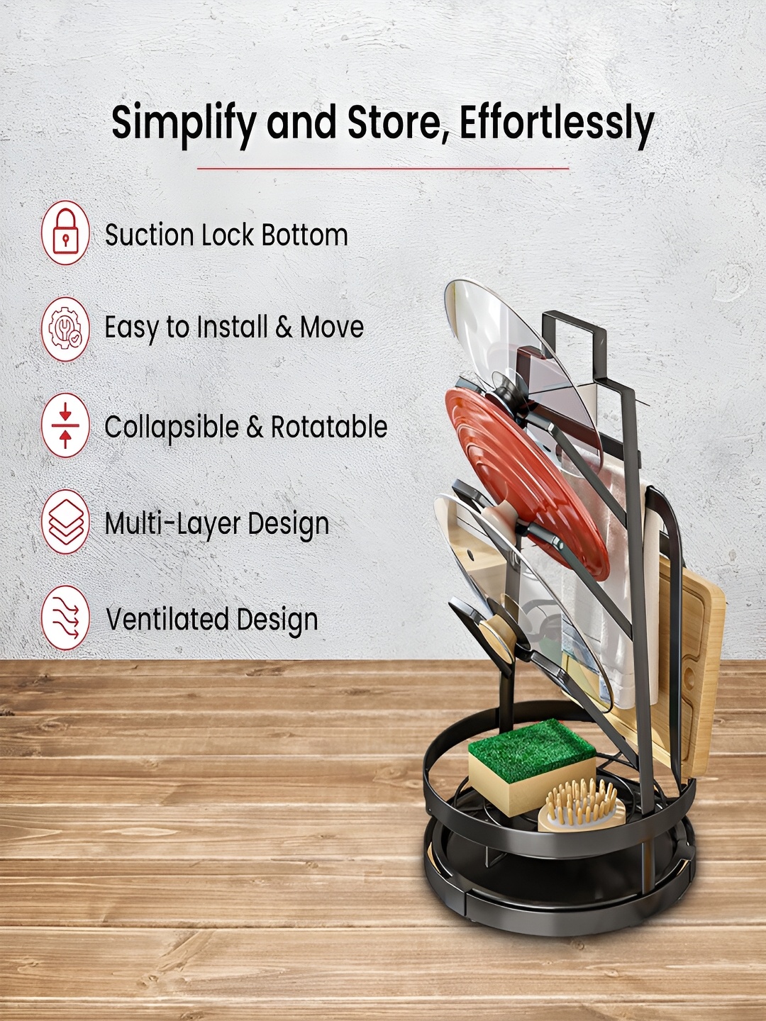 

Kuber Industries Black Wooden Kitchen Trolley