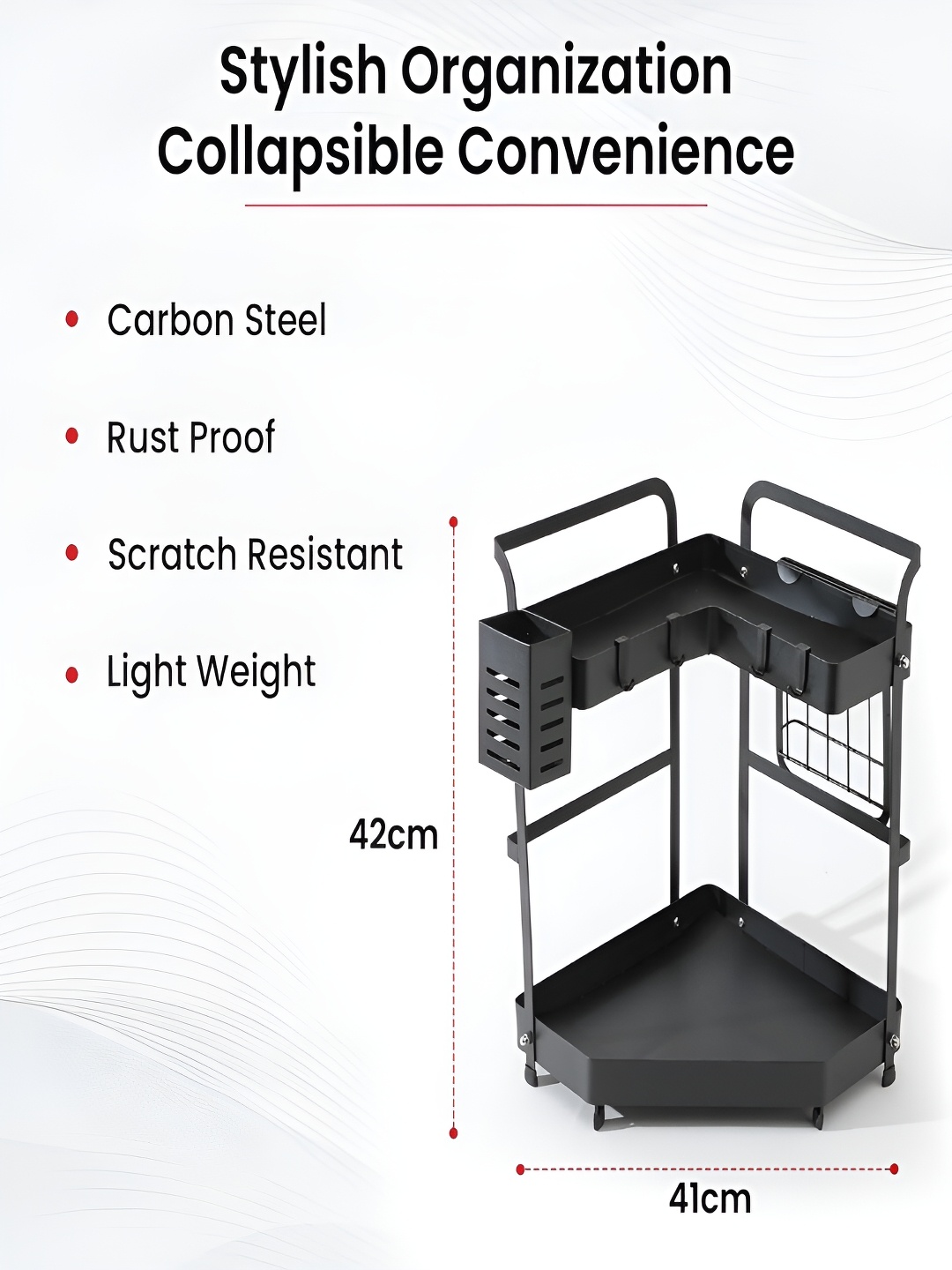 

Kuber Industries Black Wooden L Shaped Kitchen Trolley