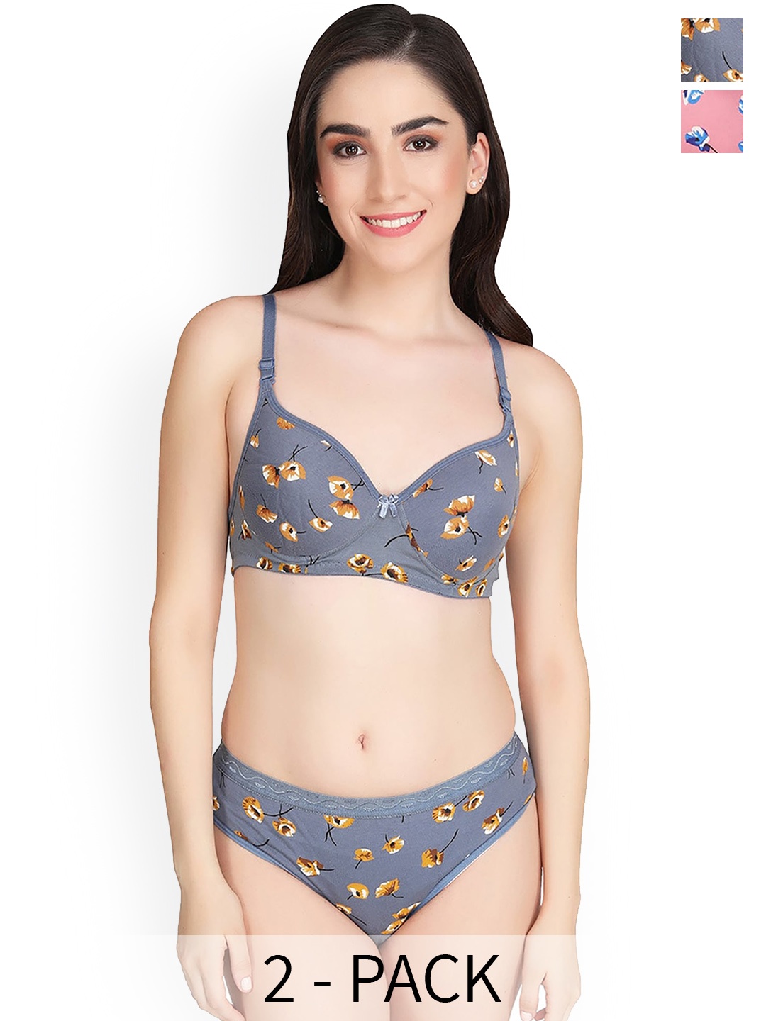 

In-Curve Pack Of 2 Cotton Printed Brief Lingerie Set, Pink