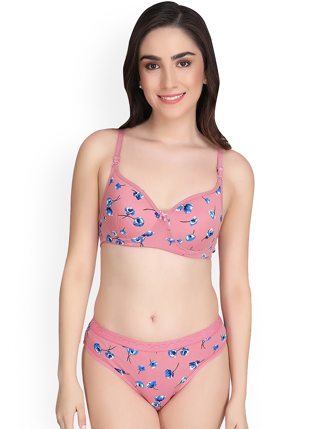 

In-Curve Printed Cotton Brief Lingerie Set, Pink