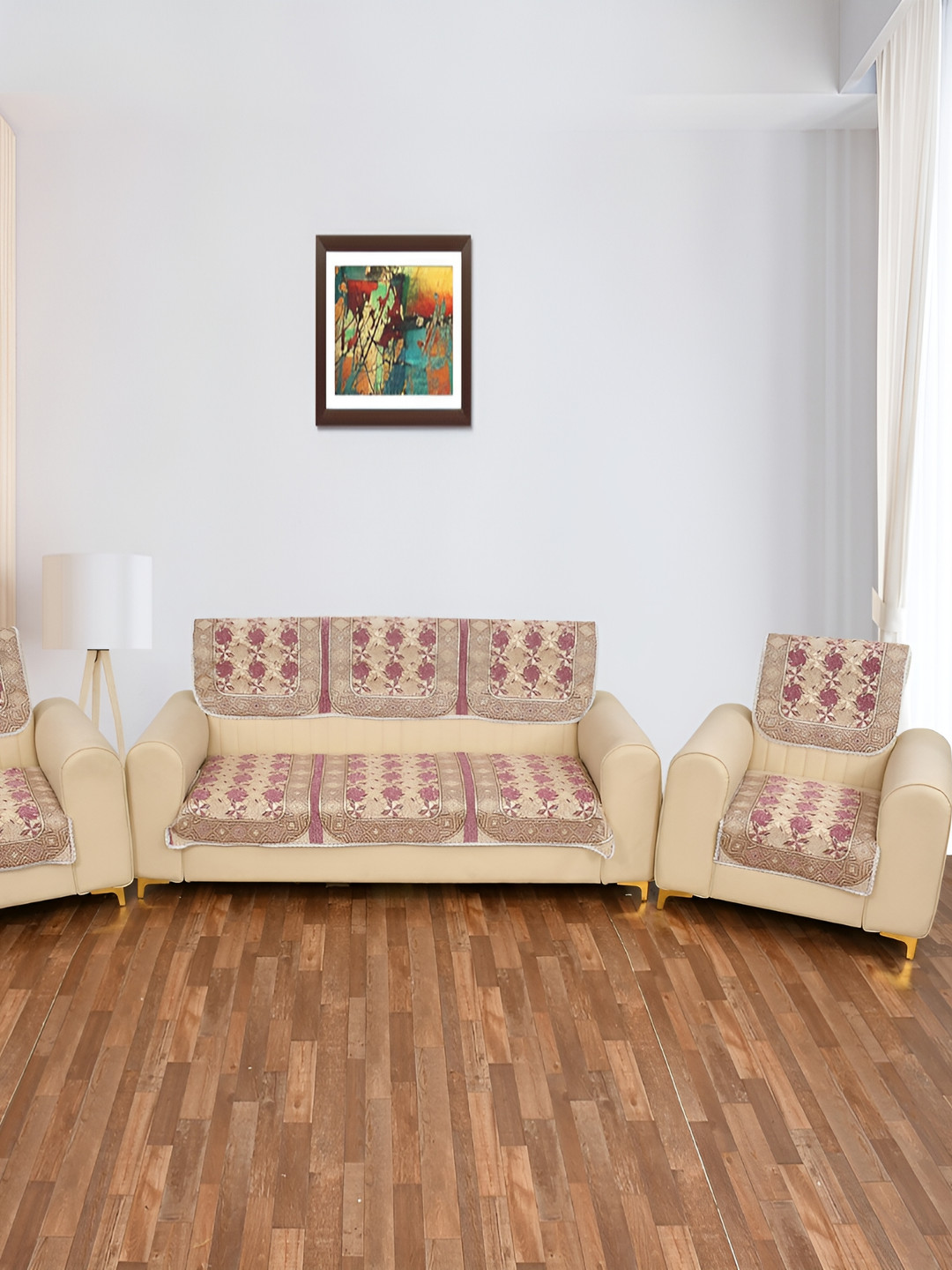 

MULTITEX Brown & Pink Printed Velvet Sofa Cover
