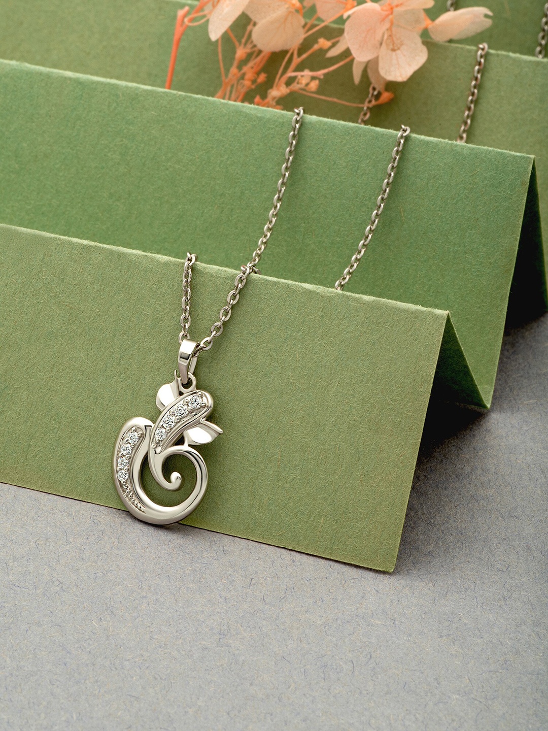 

SILBERRY Rhodium-Plated Diamond Shaped Pendant With Chains, Silver