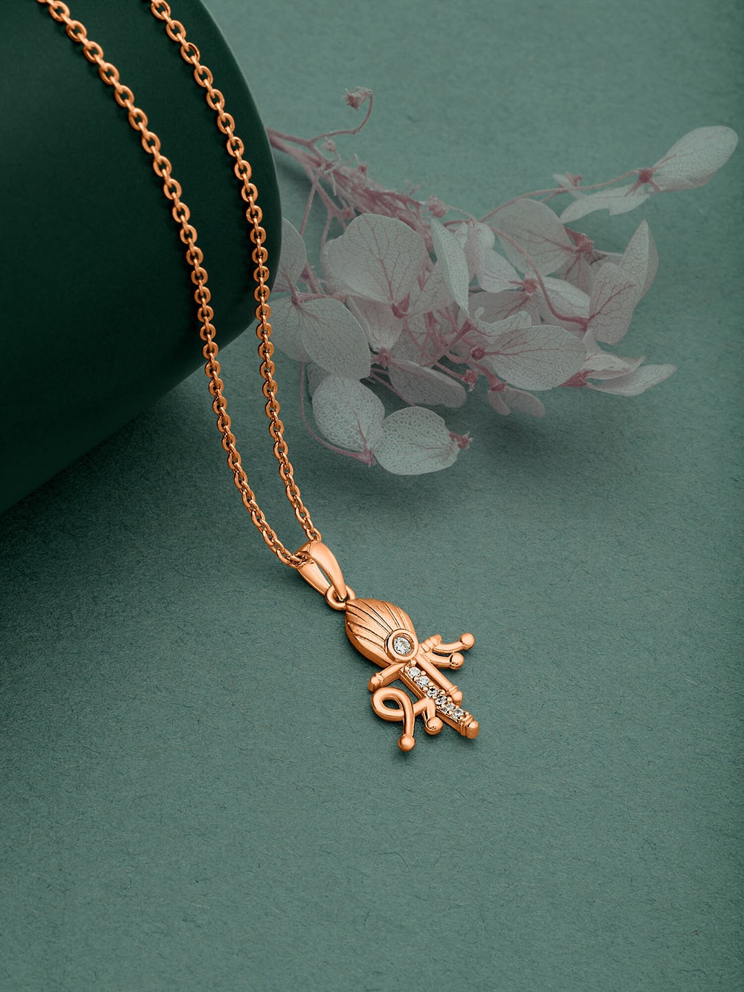 

SILBERRY Rose Gold-Plated Cubic Zirconia Contemporary Pendants with Chains