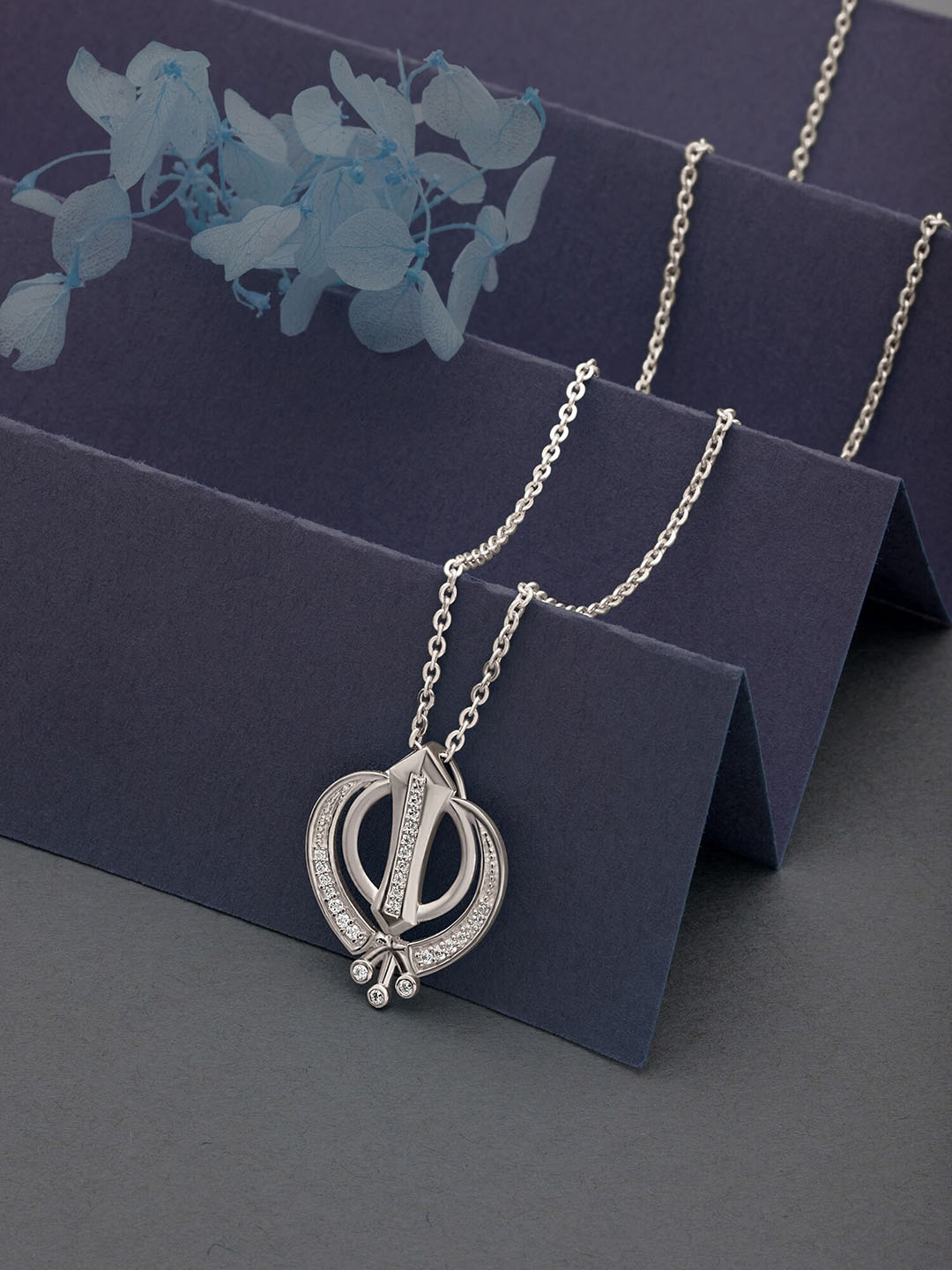 

SILBERRY Rhodium-Plated Cubic Zirconia Contemporary Pendants with Chains, Silver