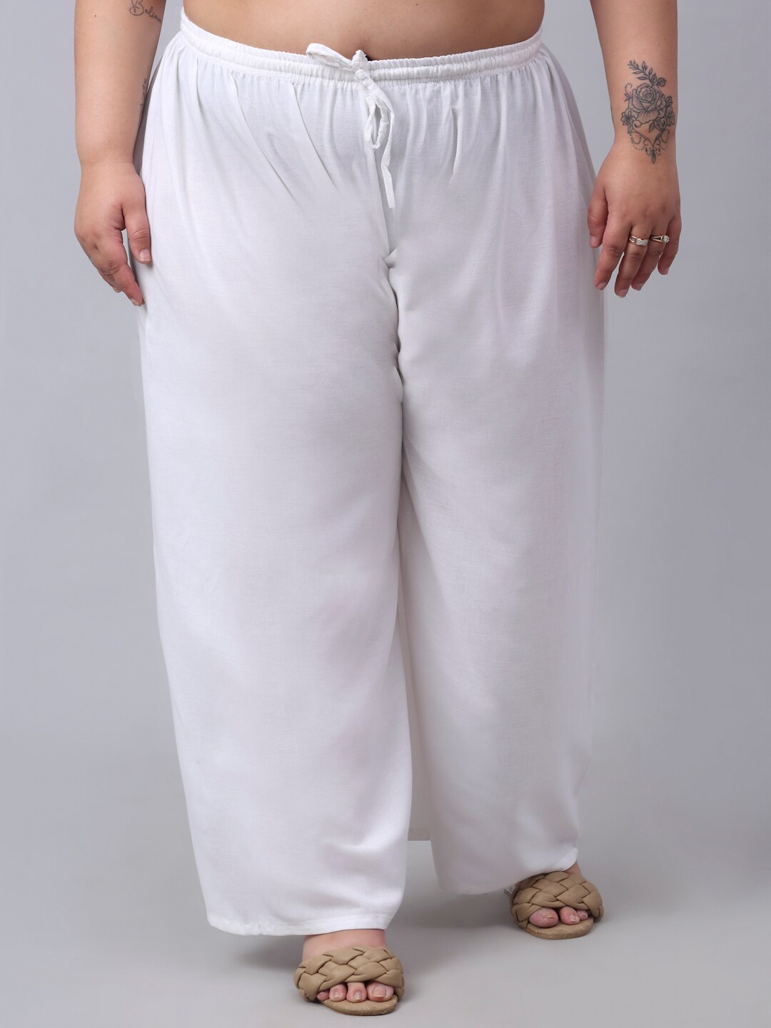 Trend Level Plus Size Flared Palazzos, White