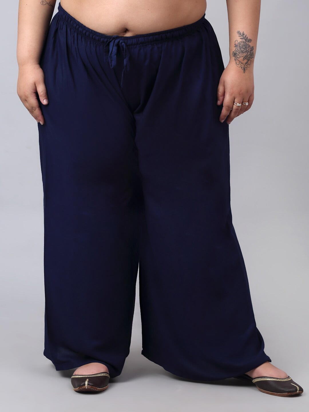 Trend Level Plus Size Wide Leg Palazzos, Navy blue