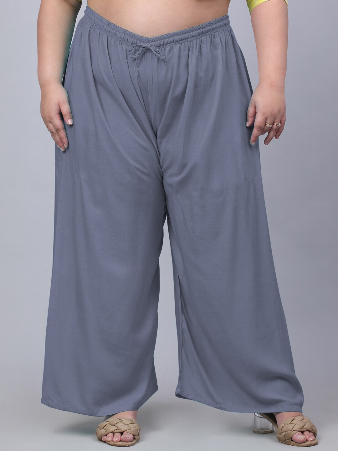 Trend Level Plus Size Flared Palazzos, Grey