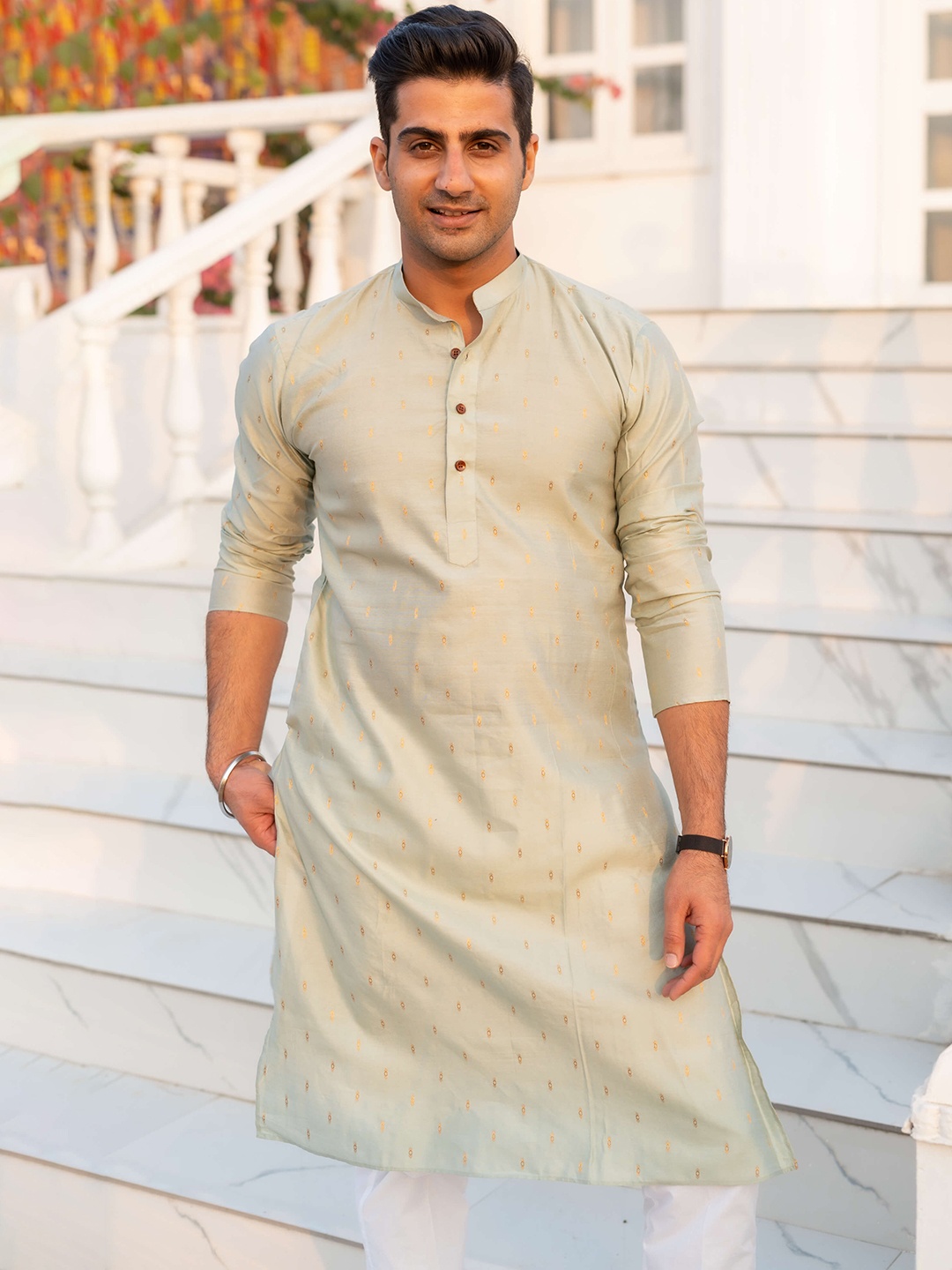 

Shasak Men Thread Work Kurta, Green