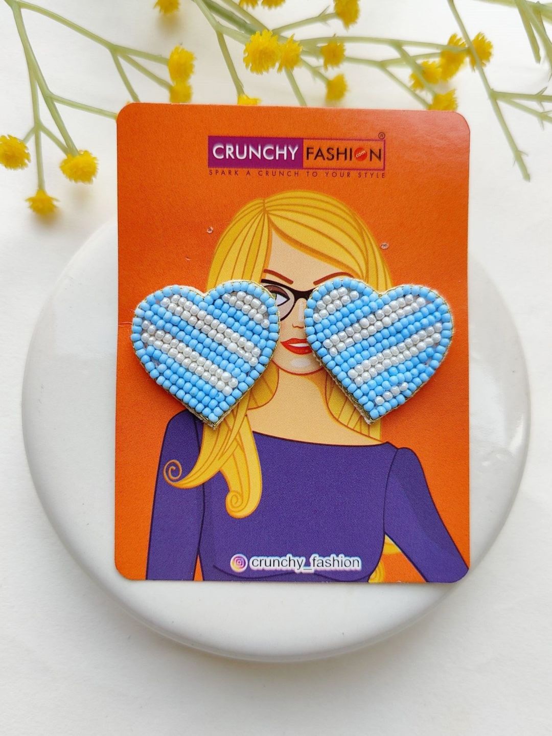 

Crunchy Fashion Beaded Heart Shaped Studs Earrings, Blue