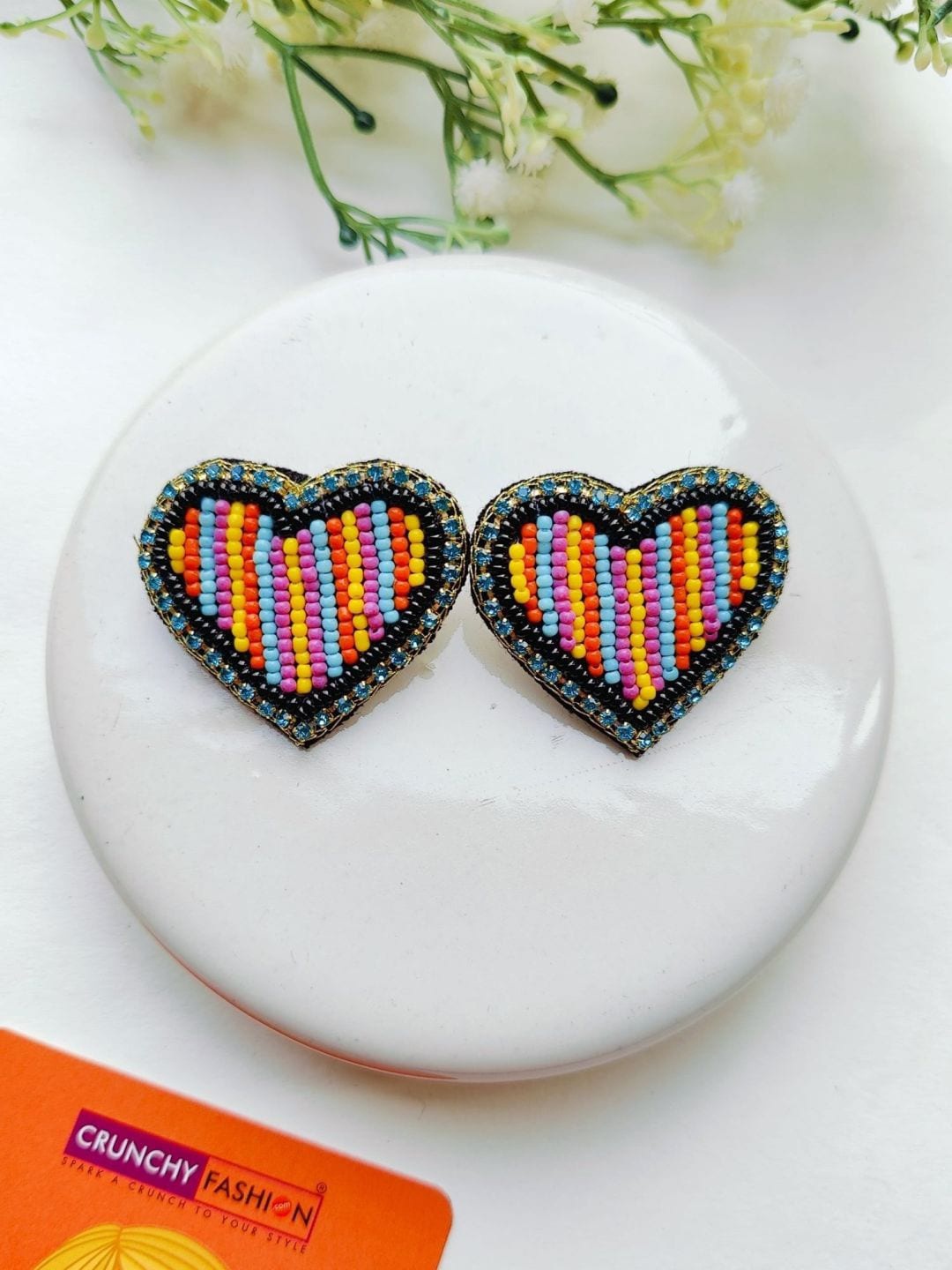 

Crunchy Fashion Heart Shaped Studs Earrings, Multi