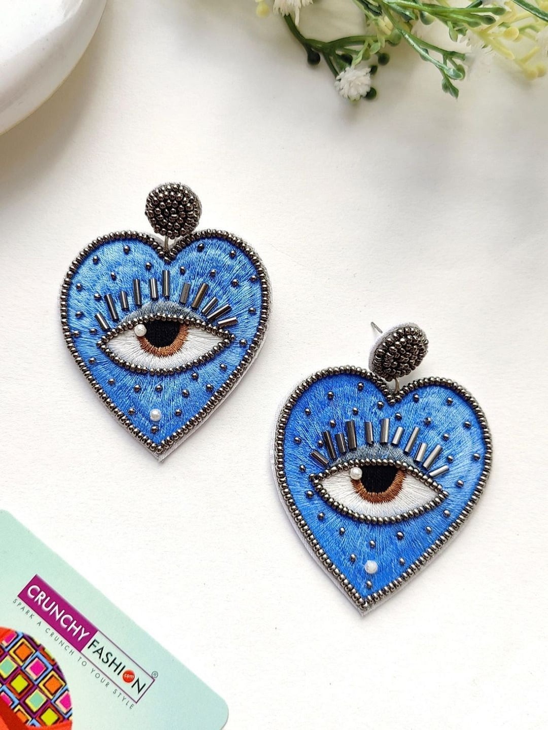 

Crunchy Fashion Beaded Heart Shaped Drop Earrings, Blue