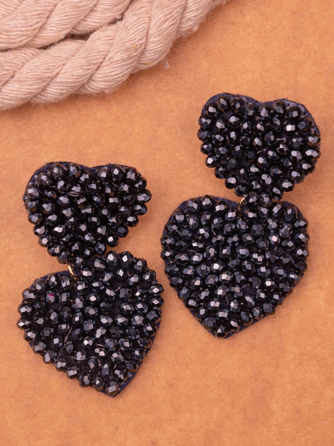 

Crunchy Fashion Beaded Heart Shaped Drop Earrings, Black