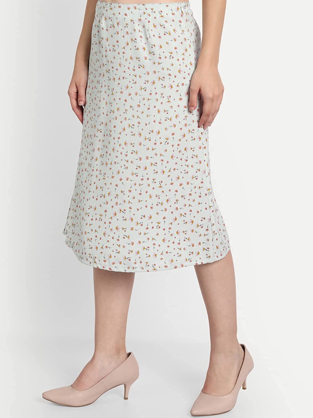

BELAVINE Floral Printed High Waist Split Thigh Skirt, Grey