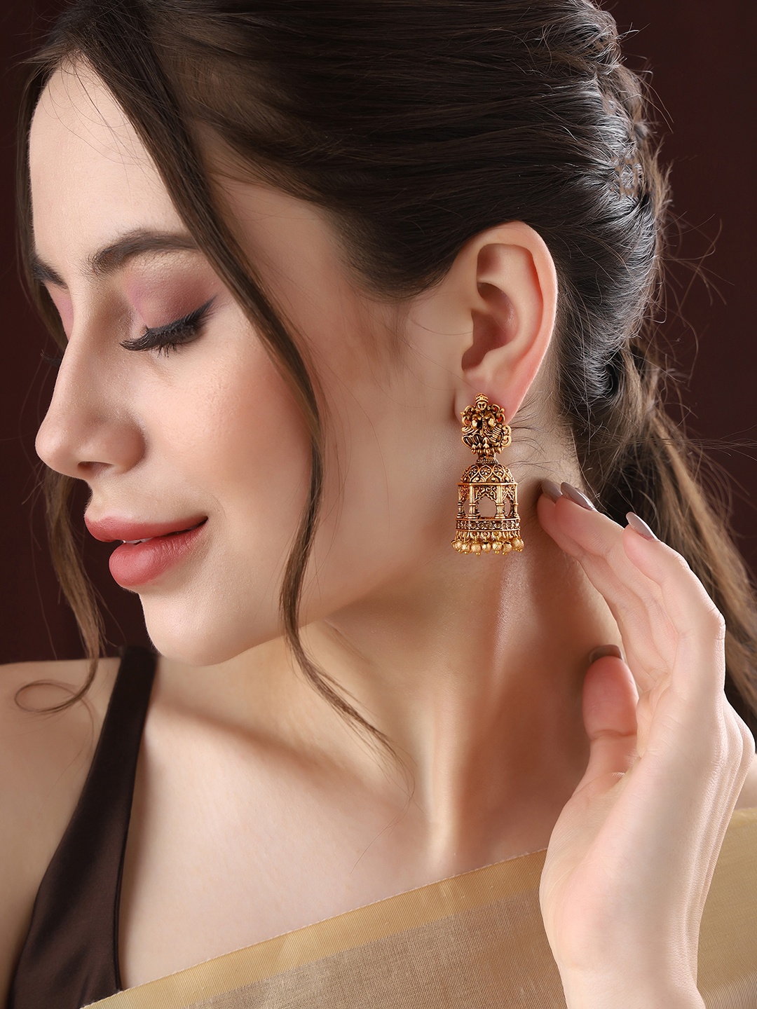 

Priyaasi Gold-Plated Dome Shaped Temple Jhumkas