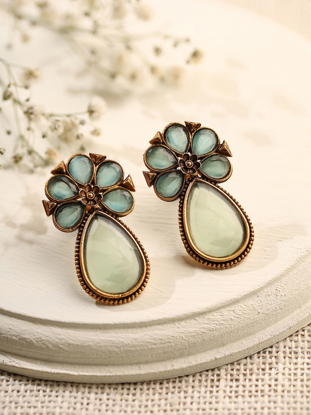 

Priyaasi Gold-Plated Artificial Stones Studded Contemporary Drop Earrings