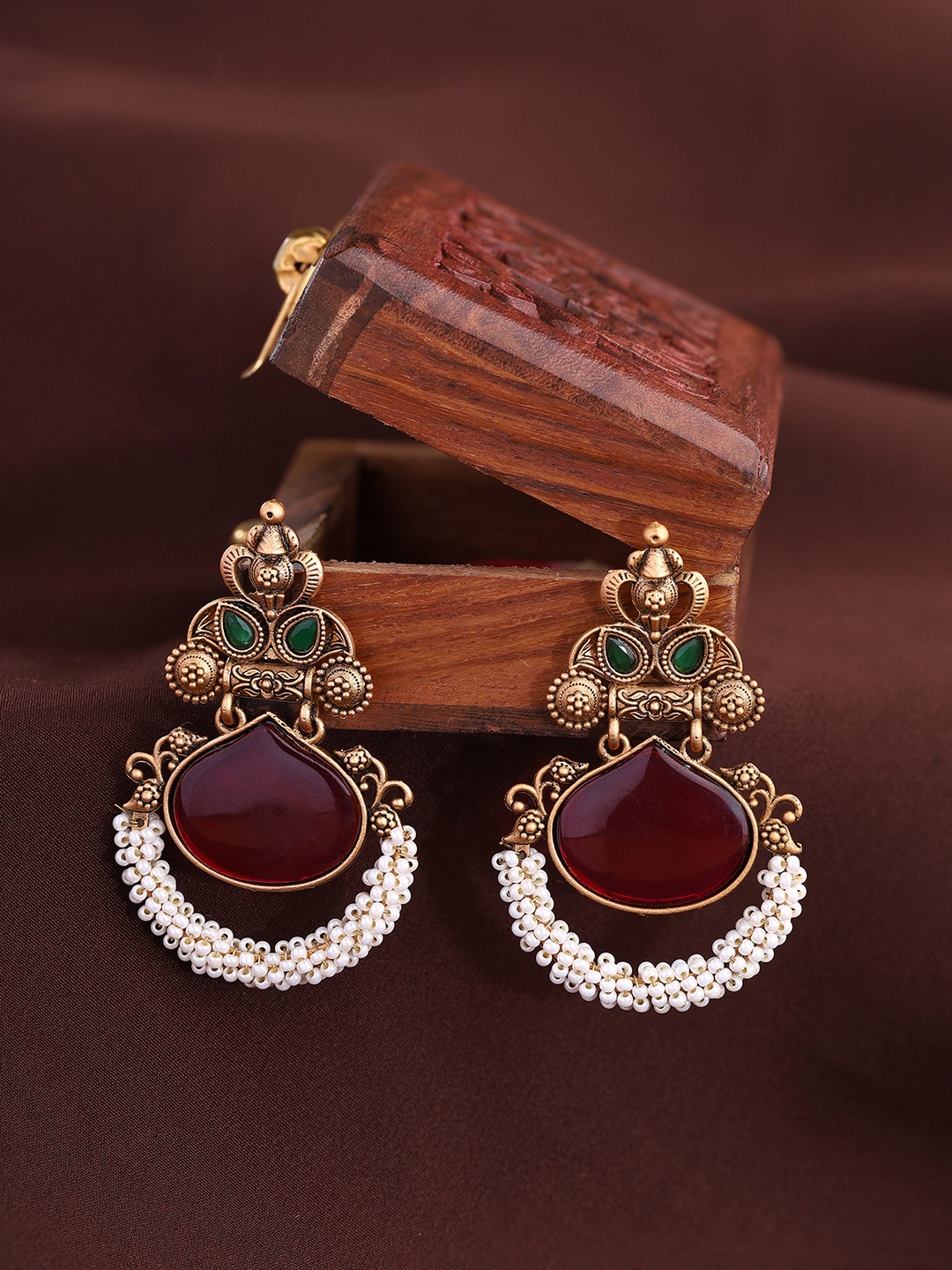 

Priyaasi Gold-Plated Faux Ruby Studded Beads Beaded Contemporary Drop Earrings