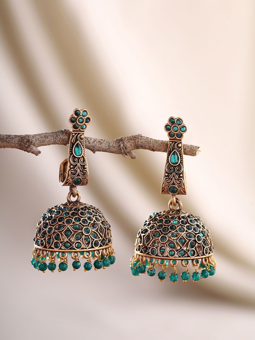 

Priyaasi Gold-Plated Stones Studded Beads Beaded Dome Shaped Jhumkas