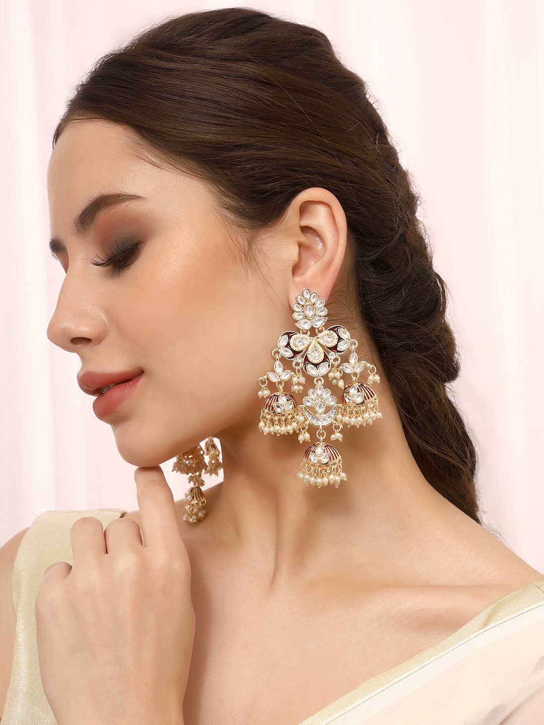 

Priyaasi Gold Plated Contemporary Kundan Studded Drop Earrings