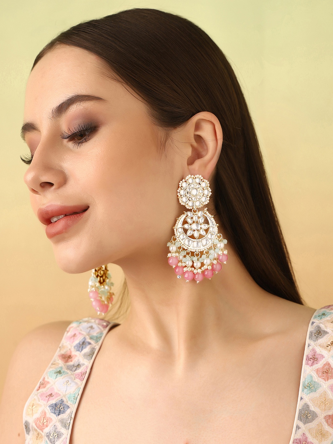 

Priyaasi Gold-Plated Kundan Studded Contemporary Drop Earrings