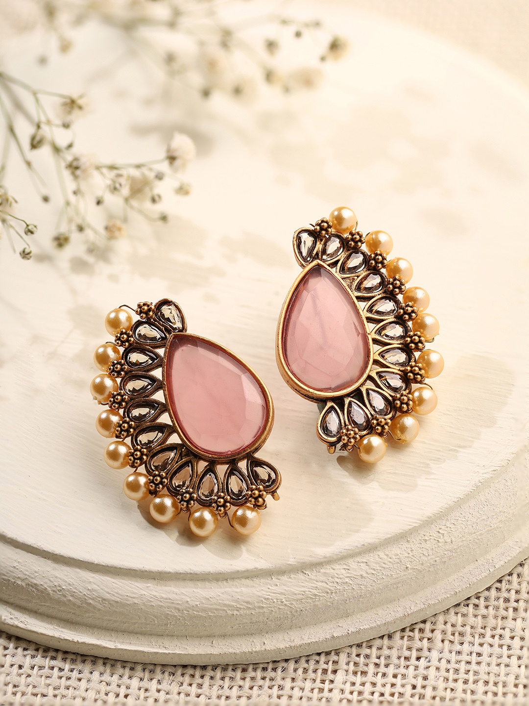 

Priyaasi Gold-Plated Stones Studded Beads Beaded Contemporary Studs Earrings