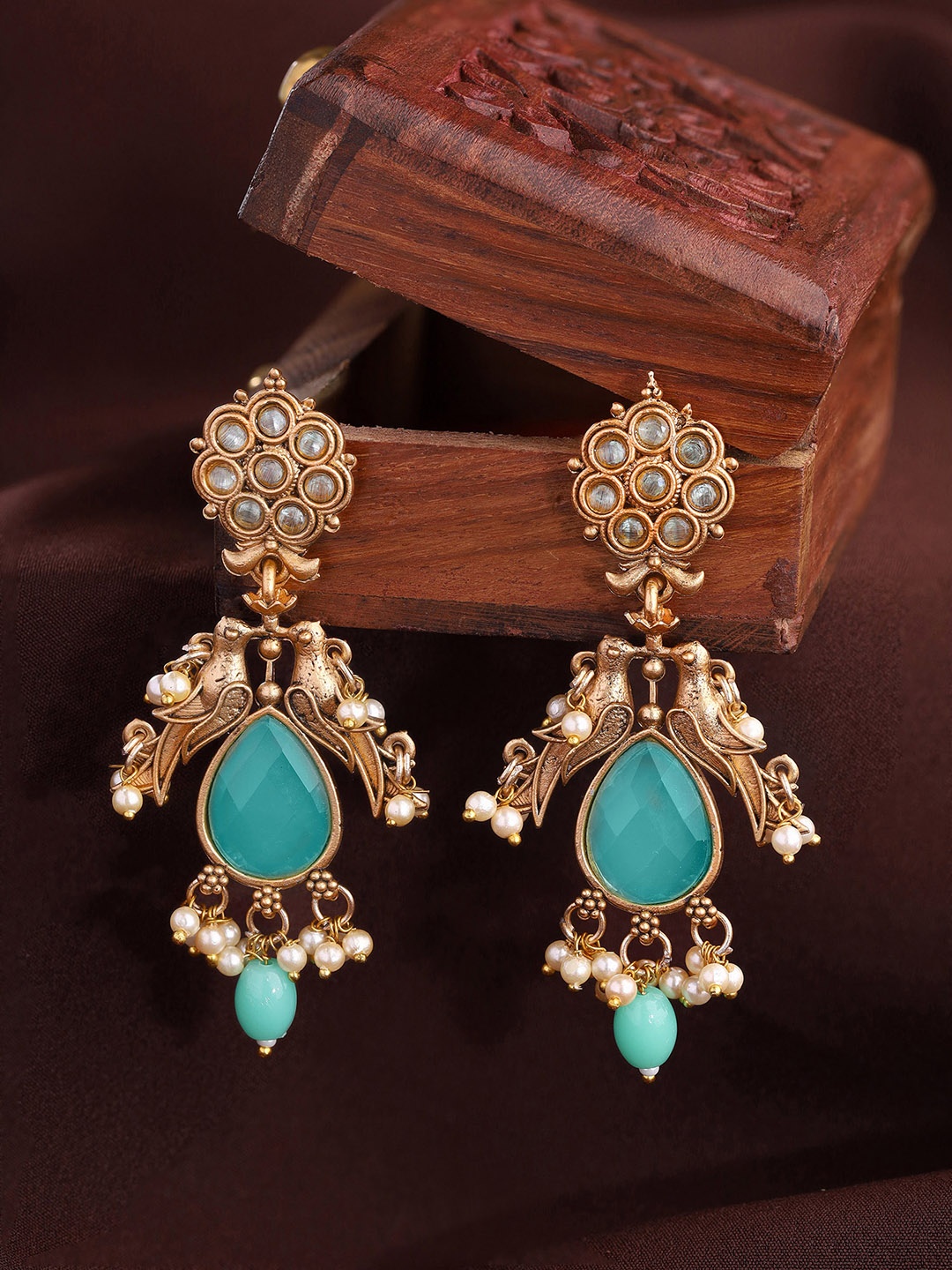 

Priyaasi Gold-Plated Studded Contemporary Drop Earrings