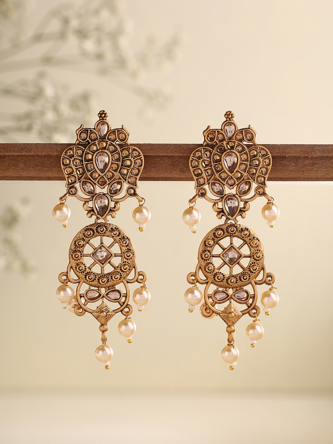 

Priyaasi Gold-Plated Kundan Studded Contemporary Drop Earrings