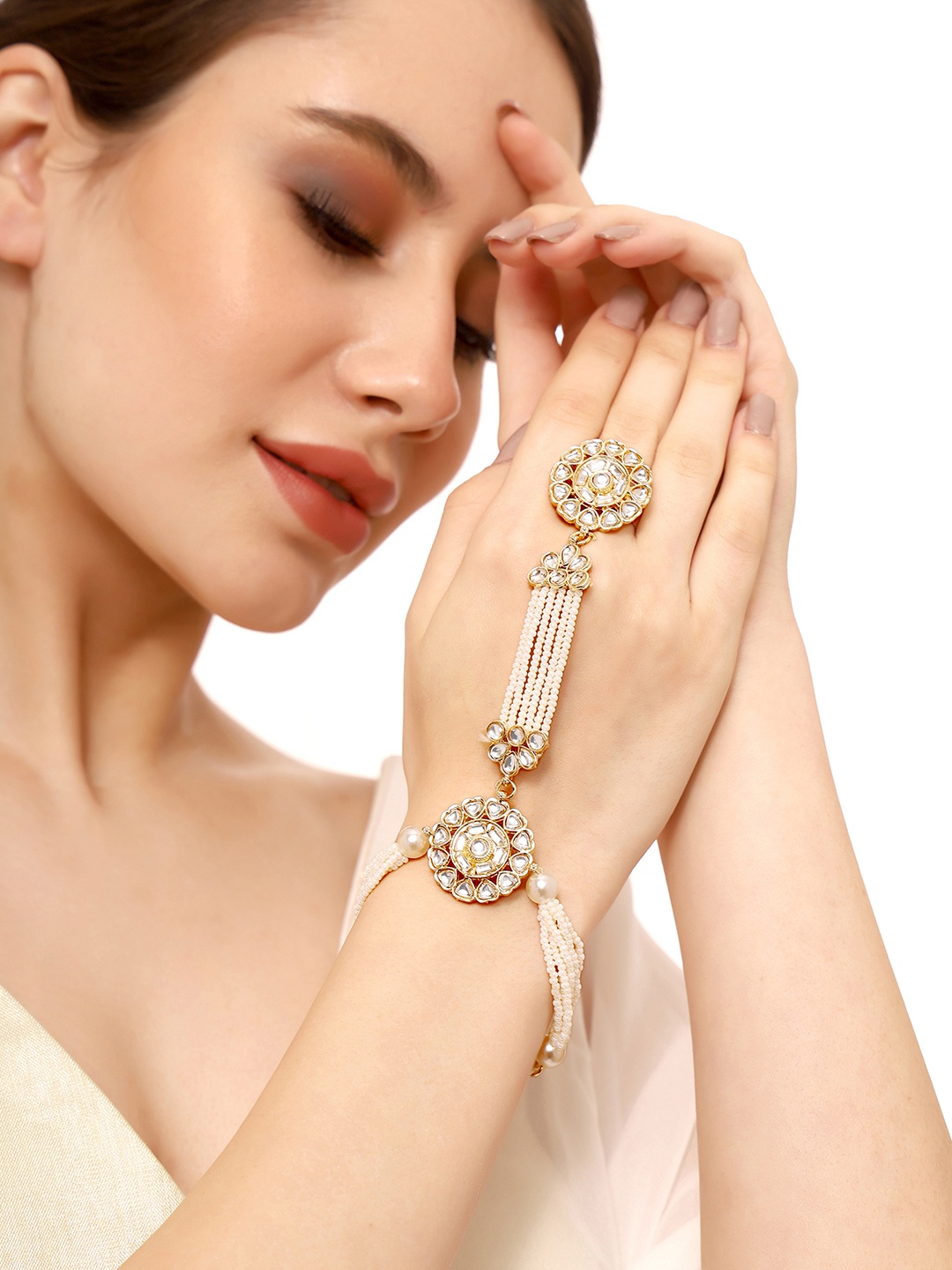 

Priyaasi Gold-Plated Brass Kundan-Studded Ring Bracelet