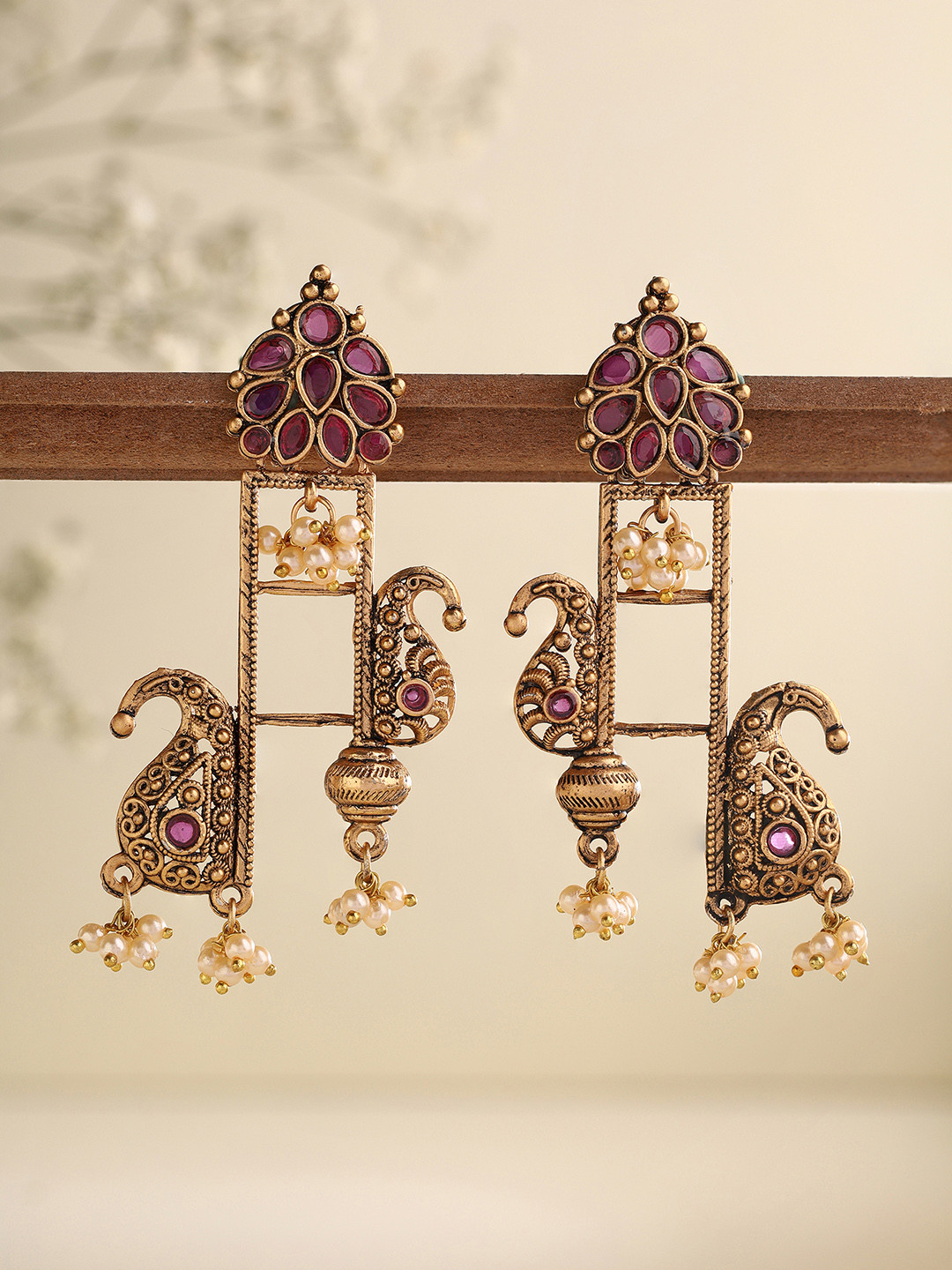 

Priyaasi Gold-Plated Contemporary Drop Earrings