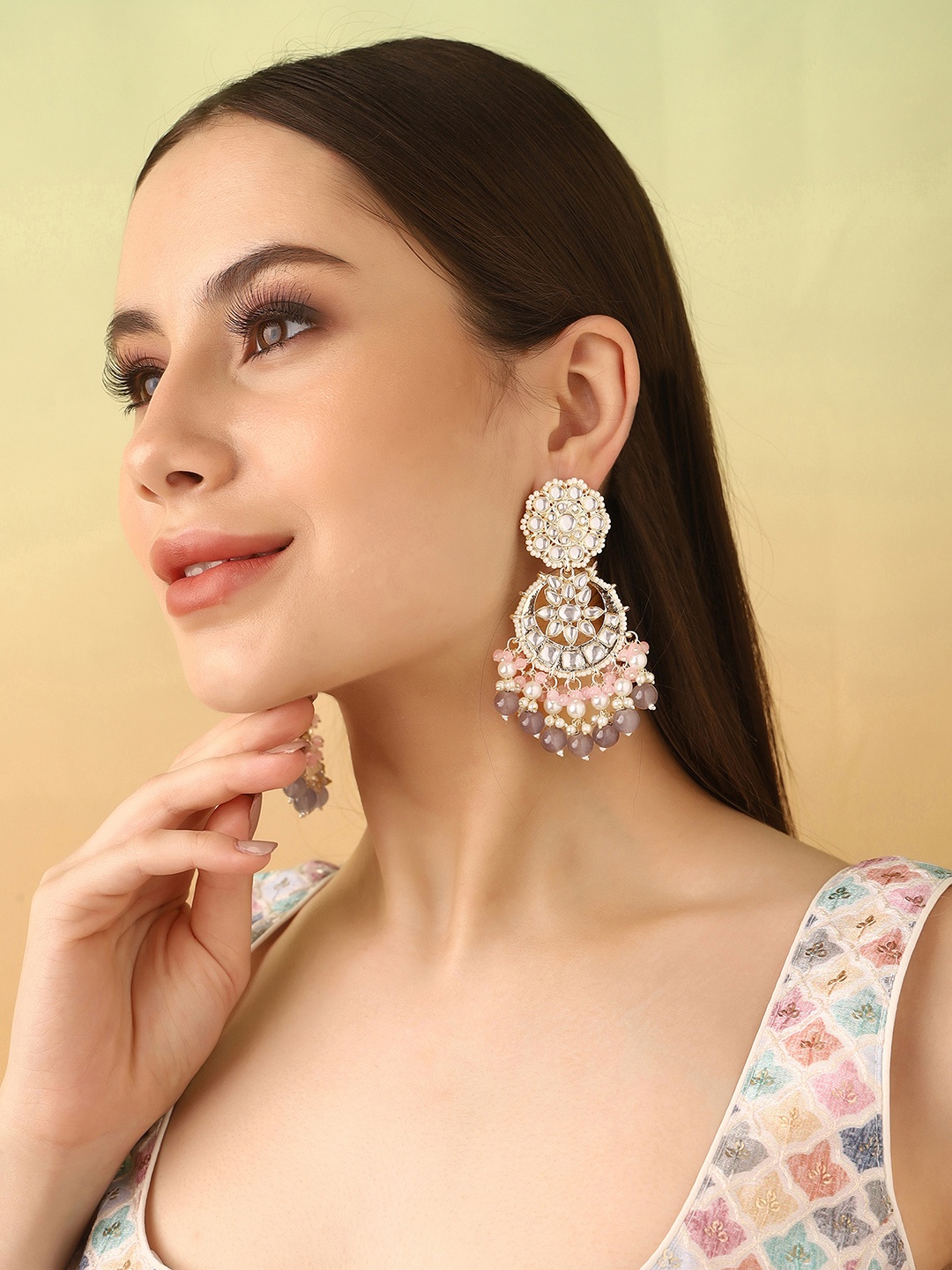 

Priyaasi Gold-Plated Kundan-Studded Contemporary Drop Earrings