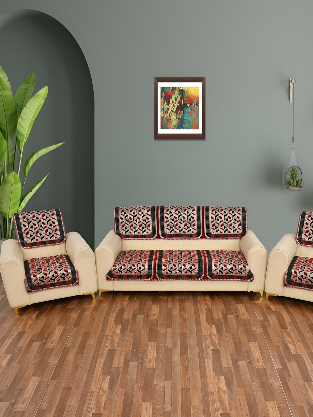 

MULTITEX Maroon & Beige Self Design Velvet Sofa Cover