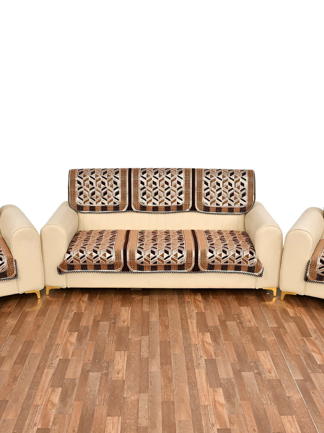 

MULTITEX Brown & Black Self Design Velvet Sofa Cover