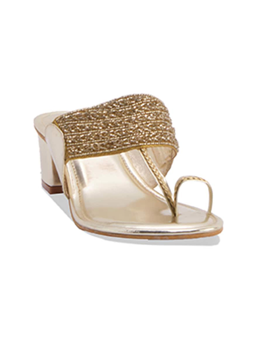 

ERIDANI Embellished Open Toe Block Heels, Gold