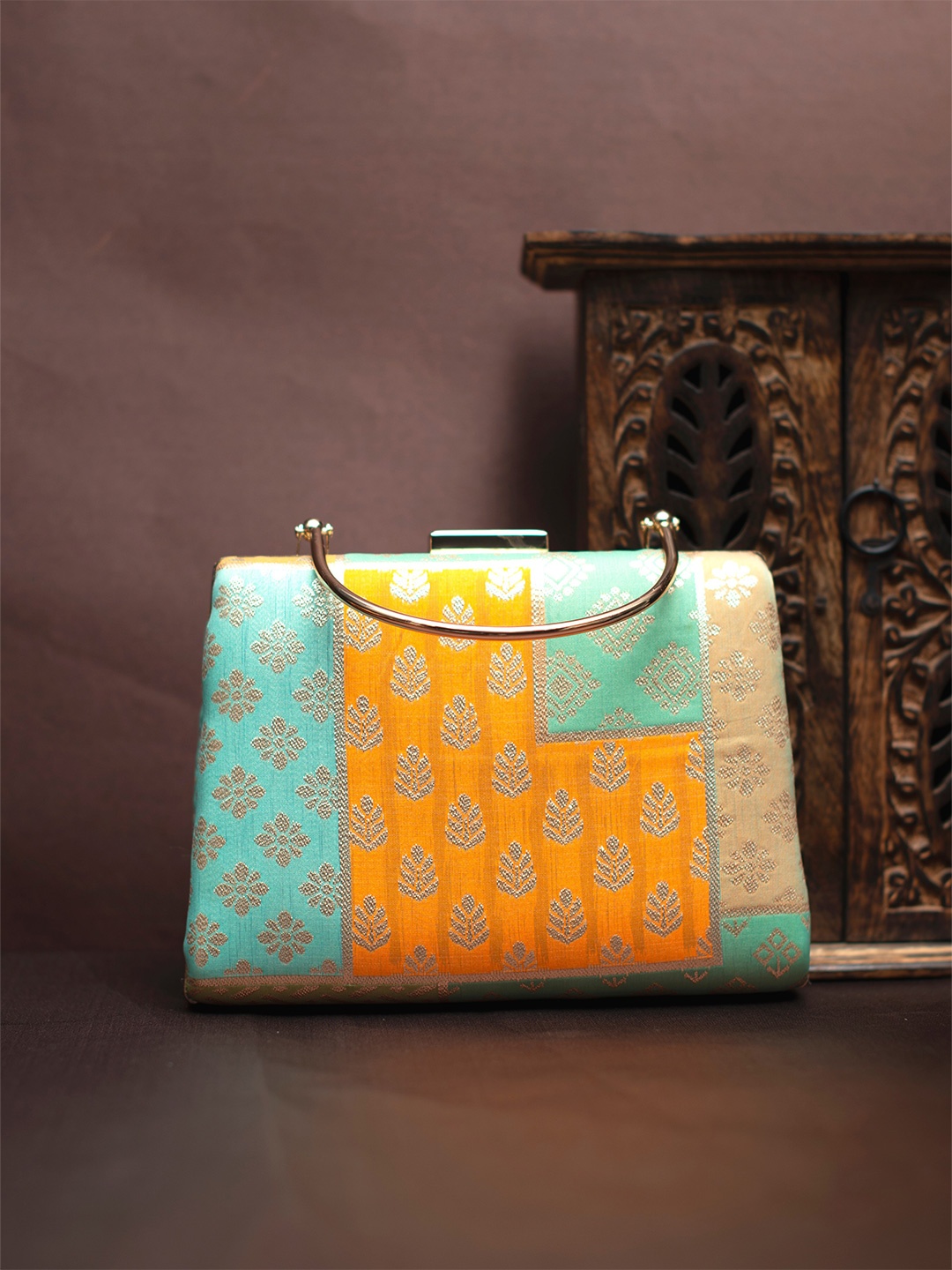 

ARTKLIM Self Design Brocade Party Box Clutch, Yellow