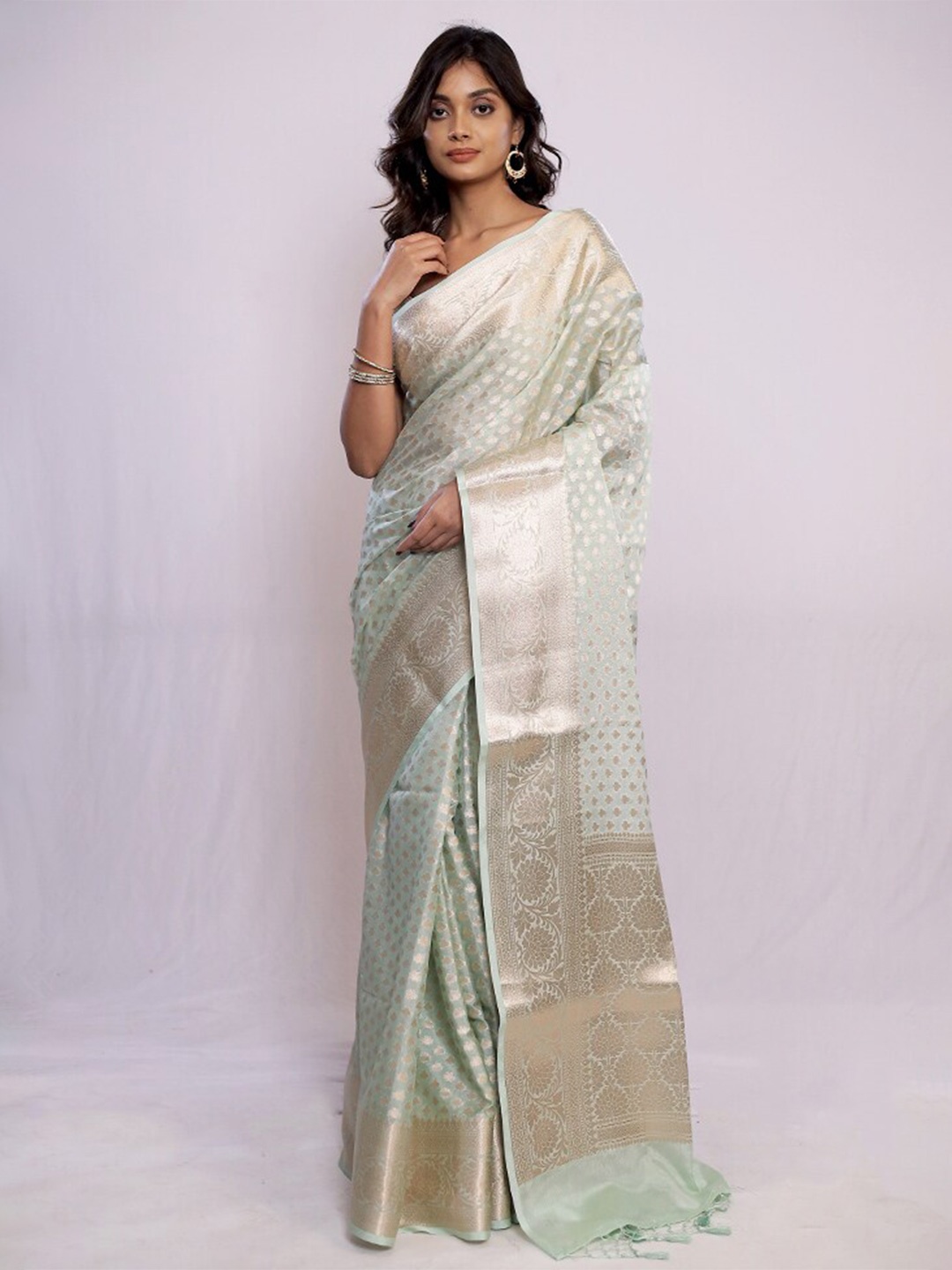 

AllSilks Ethnic Motifs Woven Design Pure Georgette Saree, White