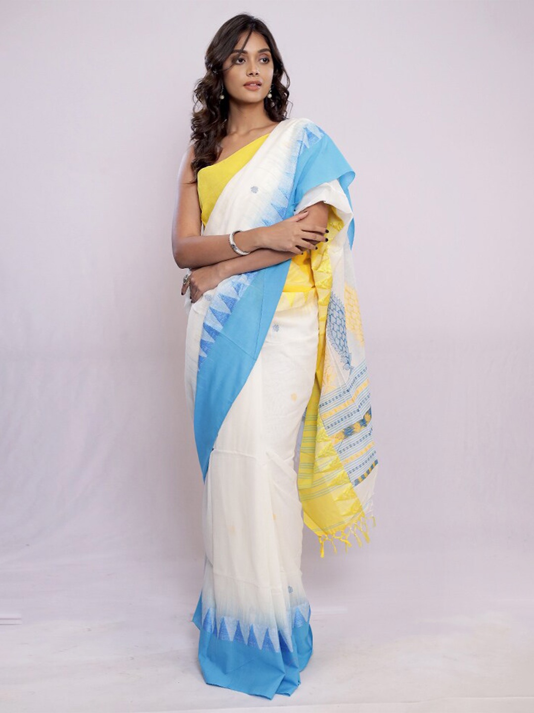 

AllSilks Ethnic Motifs Woven Design Pure Silk Murshidabad silk Saree, White