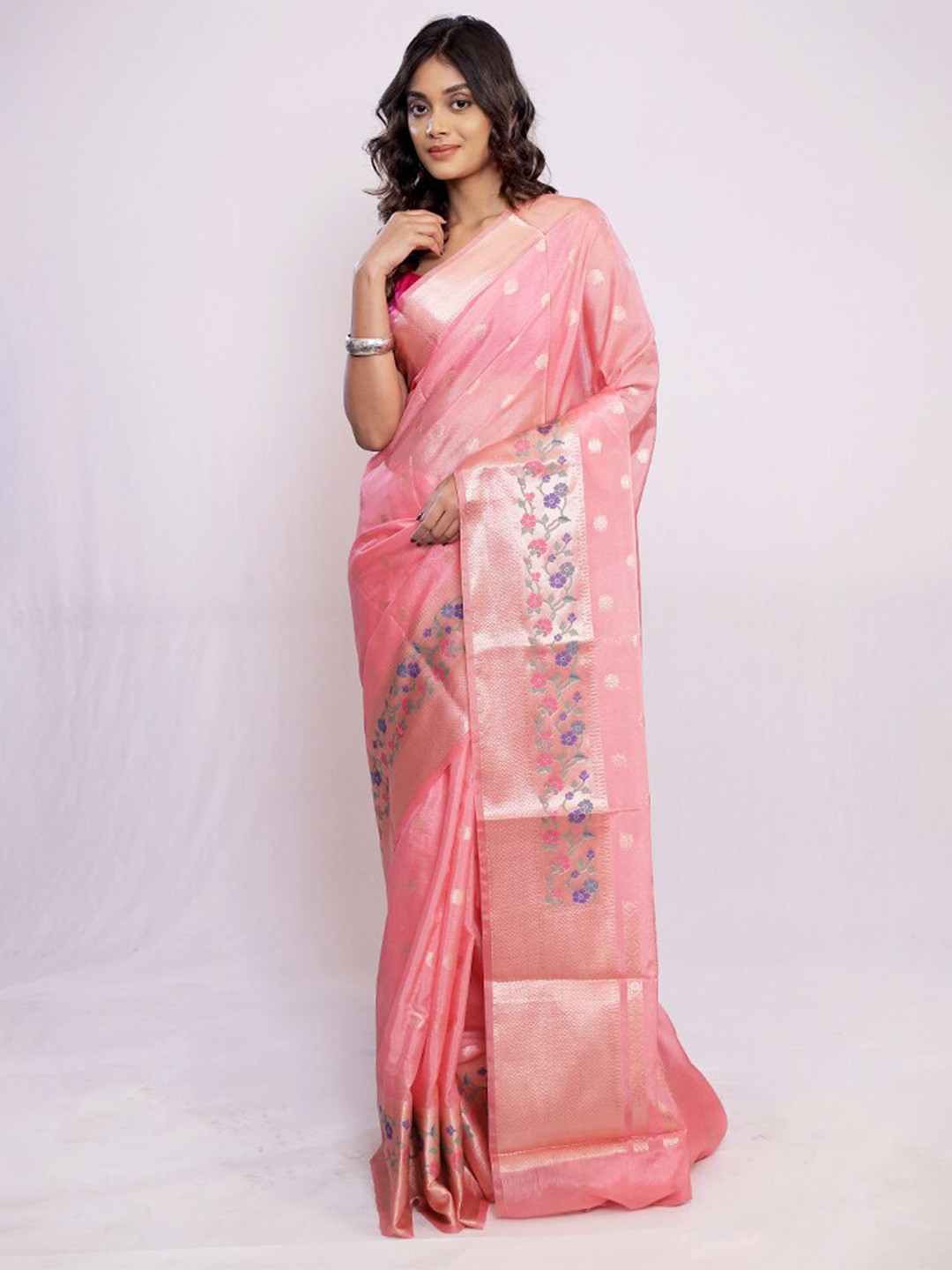 

AllSilks Ethnic Motifs Woven Design Pure Silk Banarasi Saree, Pink