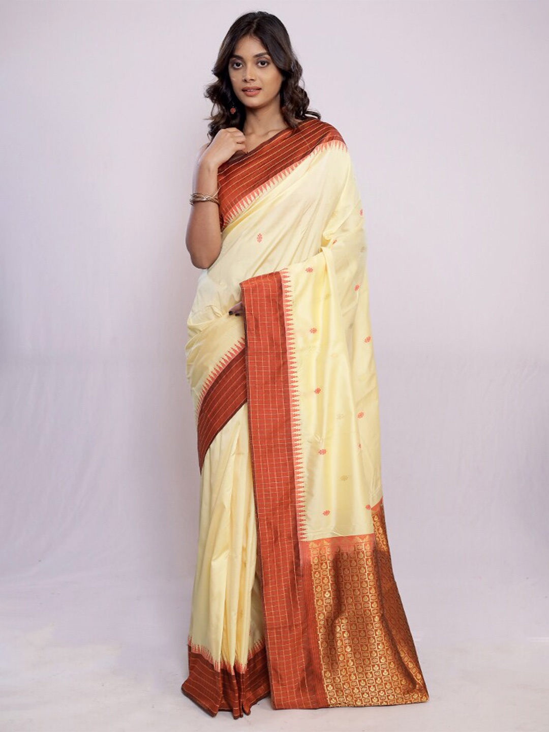 

AllSilks Woven Design Zari Pure Silk Murshidabad silk Saree, Cream