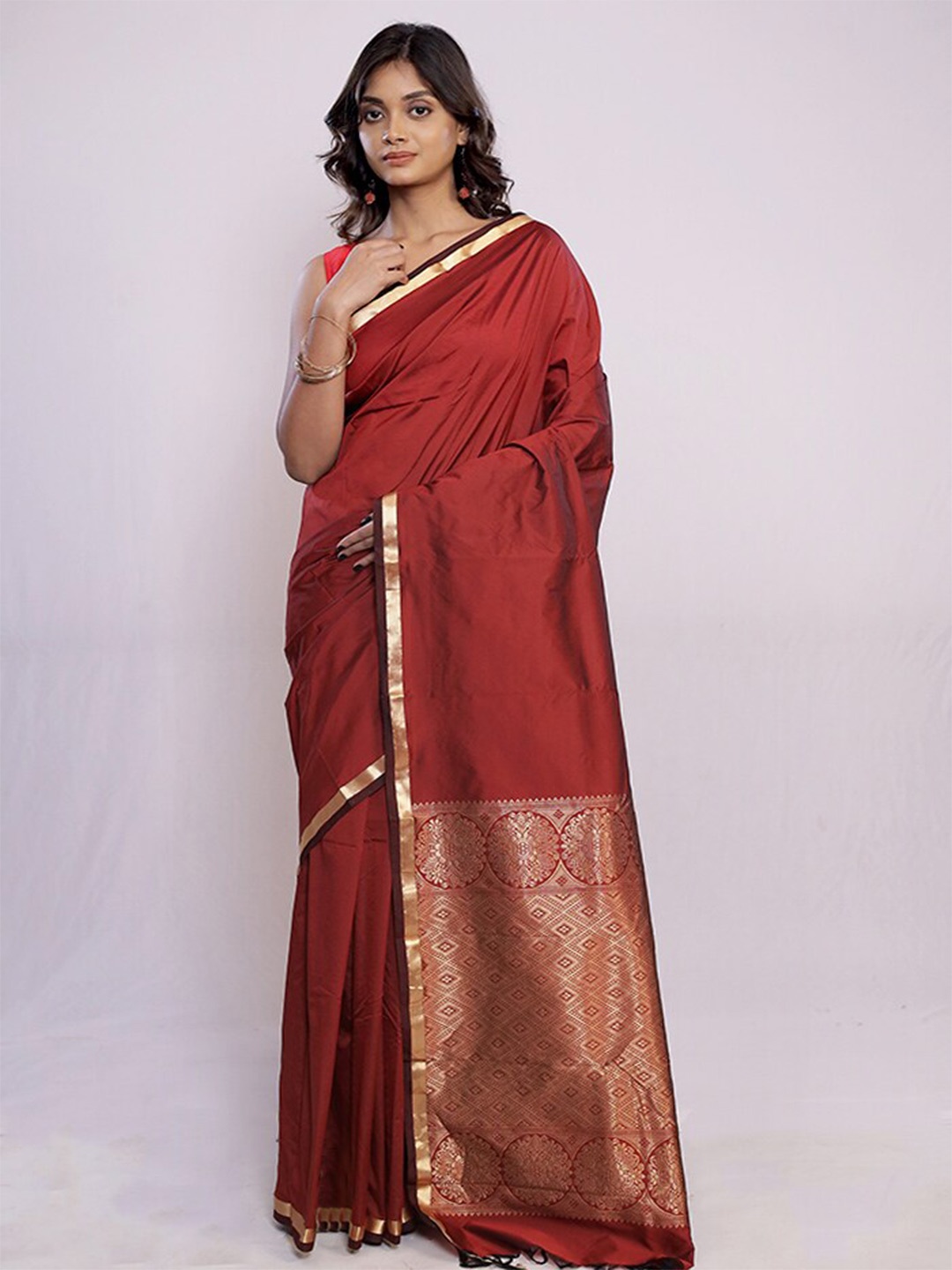 

AllSilks Pure Silk Murshidabad silk Saree, Maroon