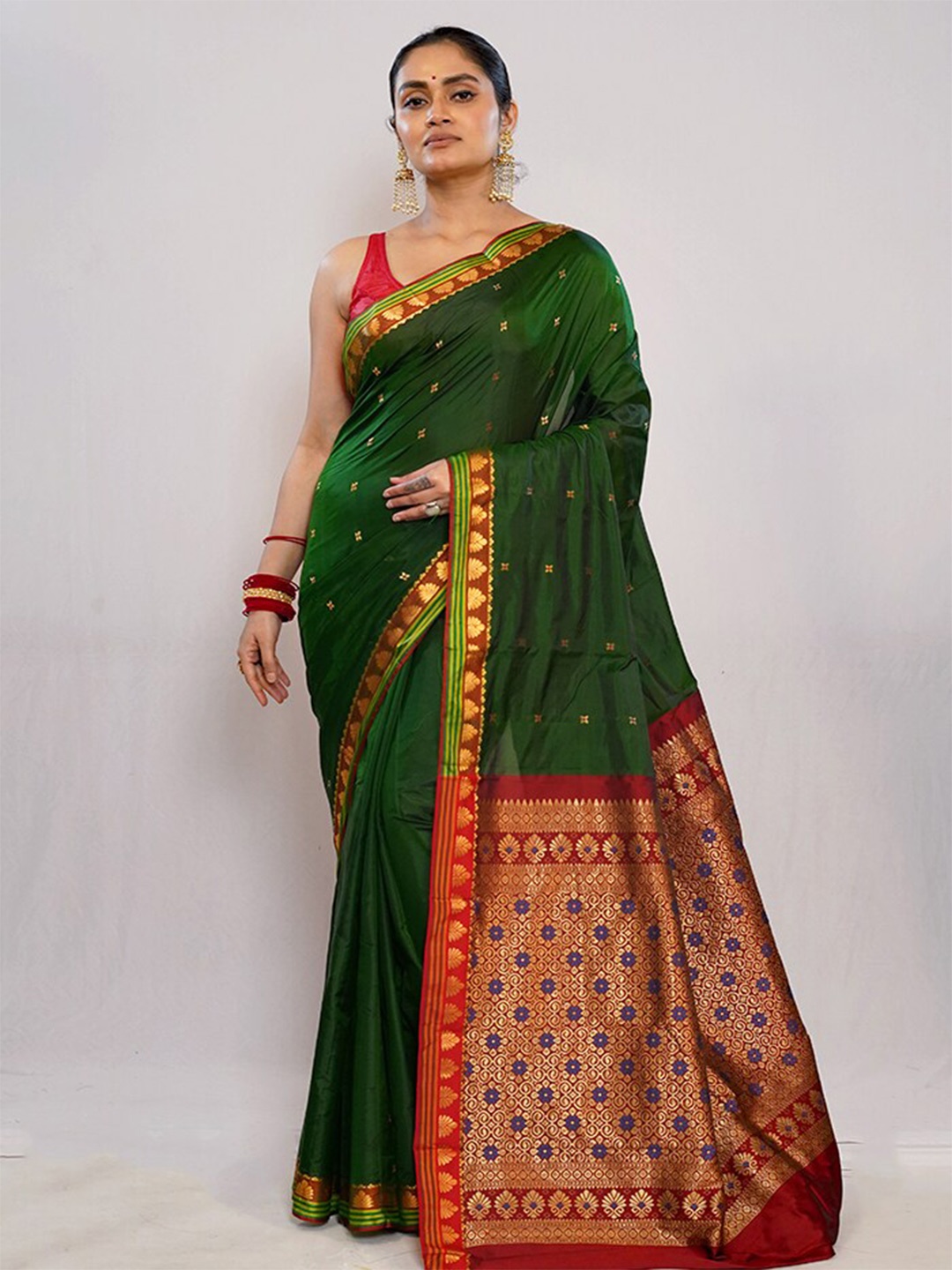 

AllSilks Woven Design Ethnic Motifs Zari Pure Silk Banarasi Saree, Green