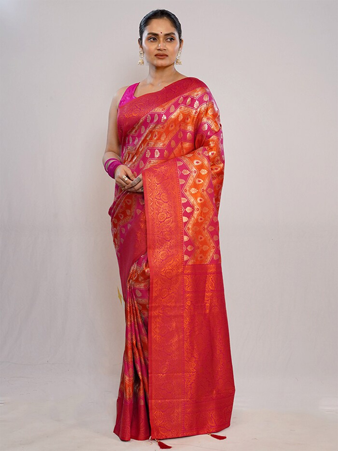 

AllSilks Woven Design Ethnic Motifs Zari Pure Silk Saree, Pink